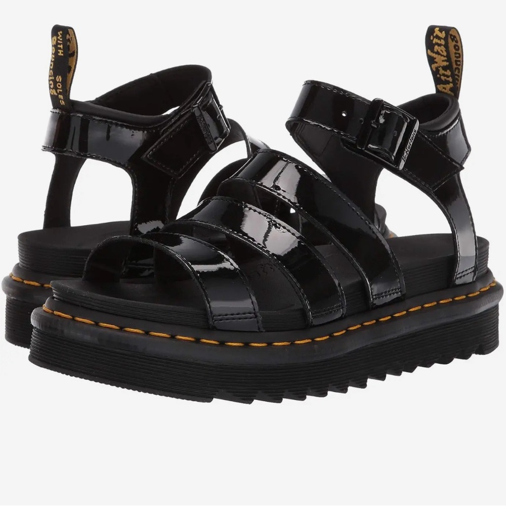 Dr. Martens Blaire Platform Sandal - Size 11 - Black Patent Lamper
